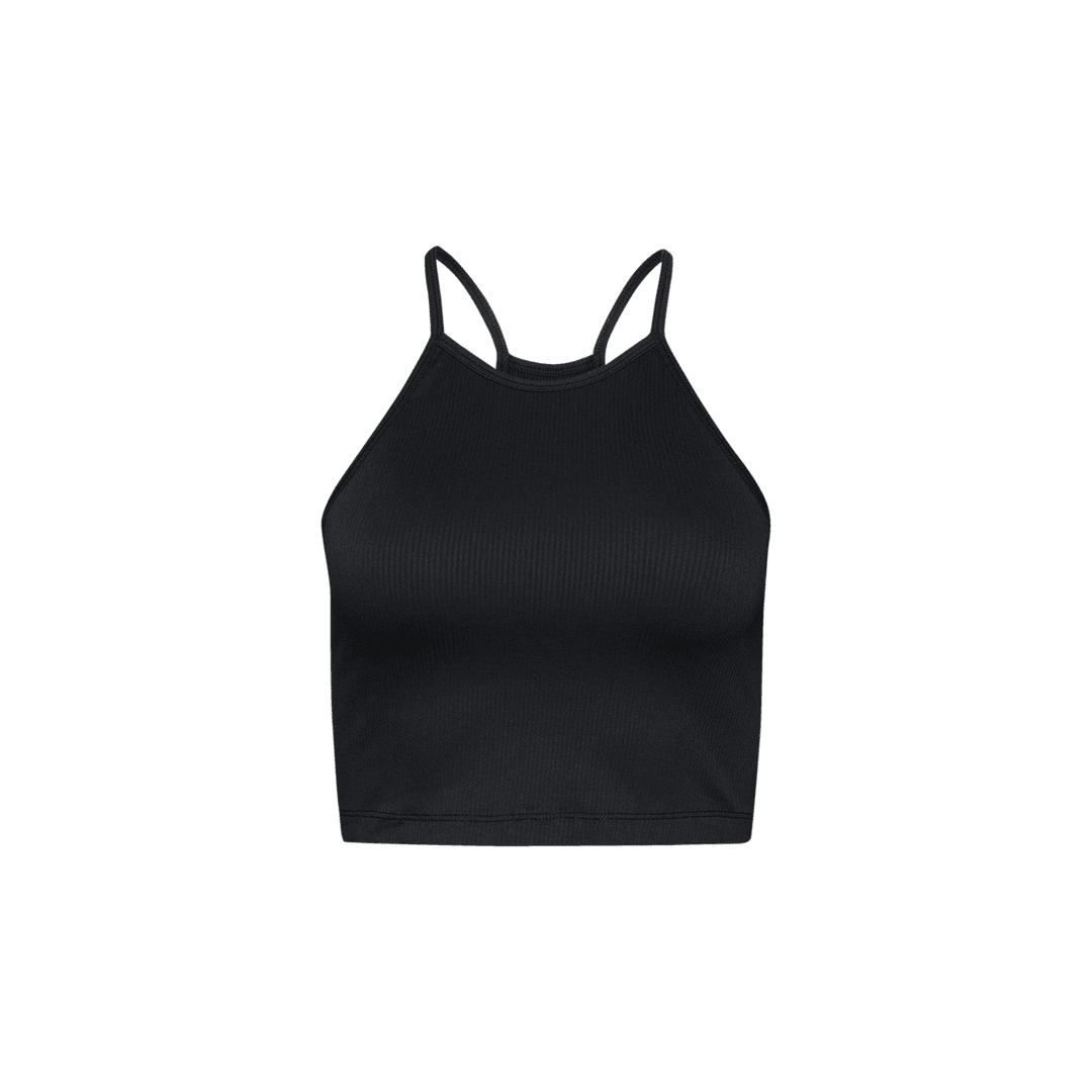 Nobull Project Tank Crop Halter Wanita Ribbed Hitam